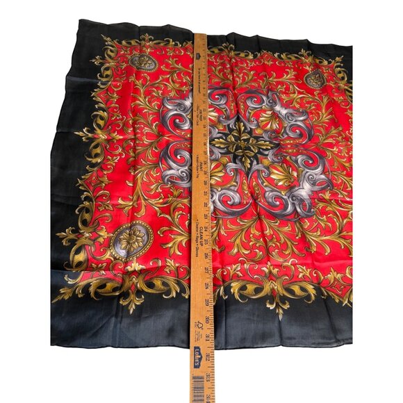 VTG Trinchetto Handrolled 100% Silk Scarf Ornate Red Black Baroque Print Design - Picture 7 of 7